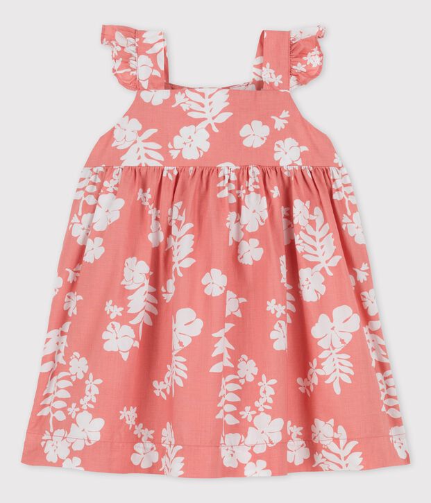 Vestido de popelina con estampado hawaiano para beb&eacute; rosa/blanco