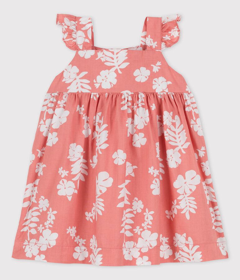 Vestido de popelina con estampado hawaiano para beb&eacute; rosa/blanco