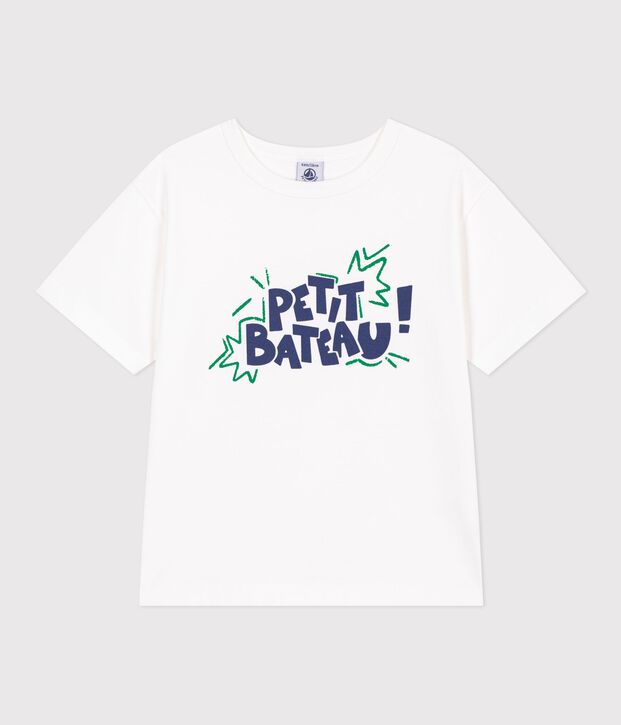Camiseta infantil de manga corta de algod&oacute;n blanco/multicolor
