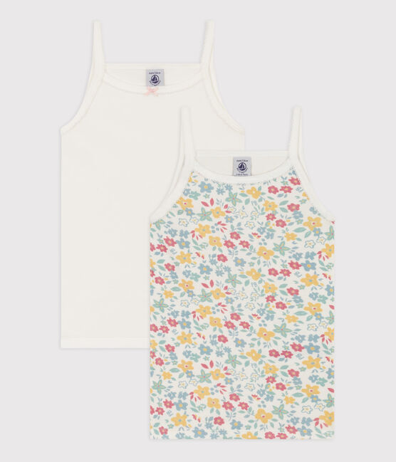Juego de 2 camisetas de tirantes de algodón con flores para niña variante 1