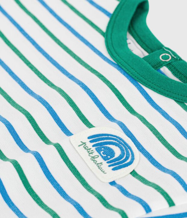 Camiseta de manga corta de algod&oacute;n a rayas para beb&eacute; blanco/multicolor