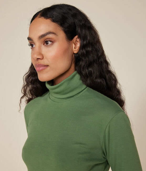 Camiseta Iconique de cuello vuelto de algodón para mujer verde PALMERAIE