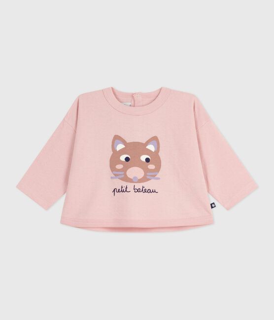 Camiseta de algodón de manga larga con motivo de gato para bebé rosa JOLI