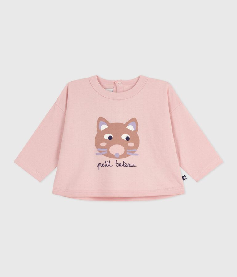 Camiseta de algod&oacute;n de manga larga con estampado de gato para beb&eacute; rosa