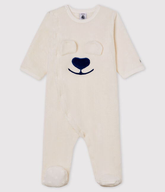 Mono pijama de bebé de ositos de tejido polar blanco MARSHMALLOW