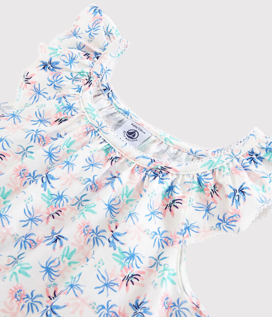 Camisón con estampado de anémonas de algodón de niña blanco MARSHMALLOW/blanco MULTICO