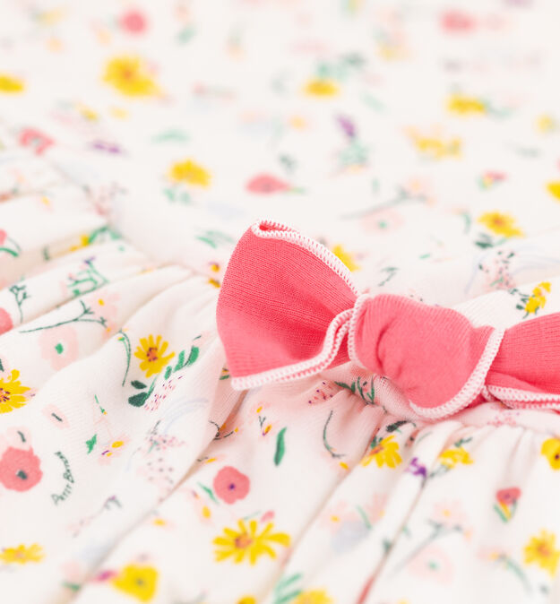 Vestido de manga corta de algod&oacute;n de ni&ntilde;a blanco/multicolor