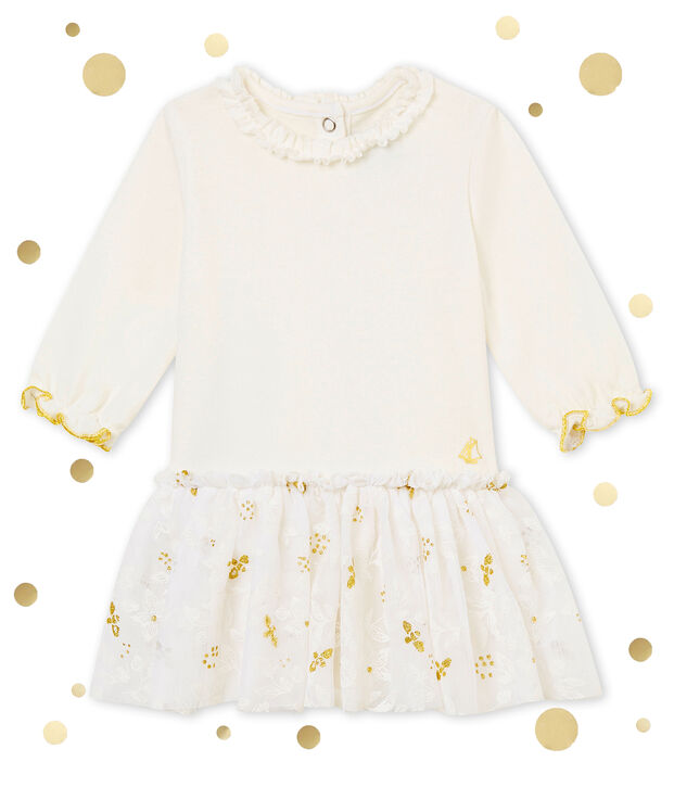 Vestido en tull para beb&eacute; ni&ntilde;a blanco/multicolor