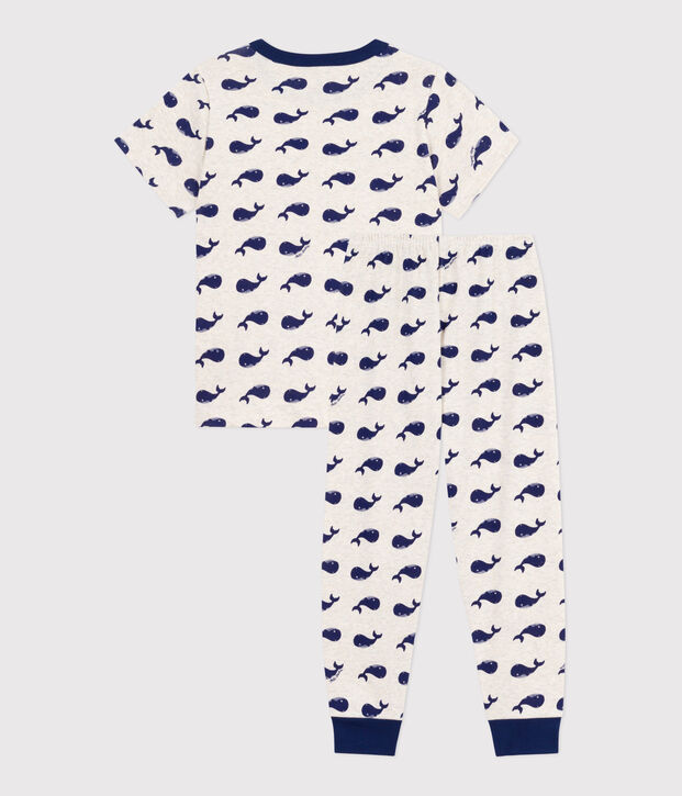 Pijama infantil de algod&oacute;n de manga corta y pierna larga con estampado beige/azul