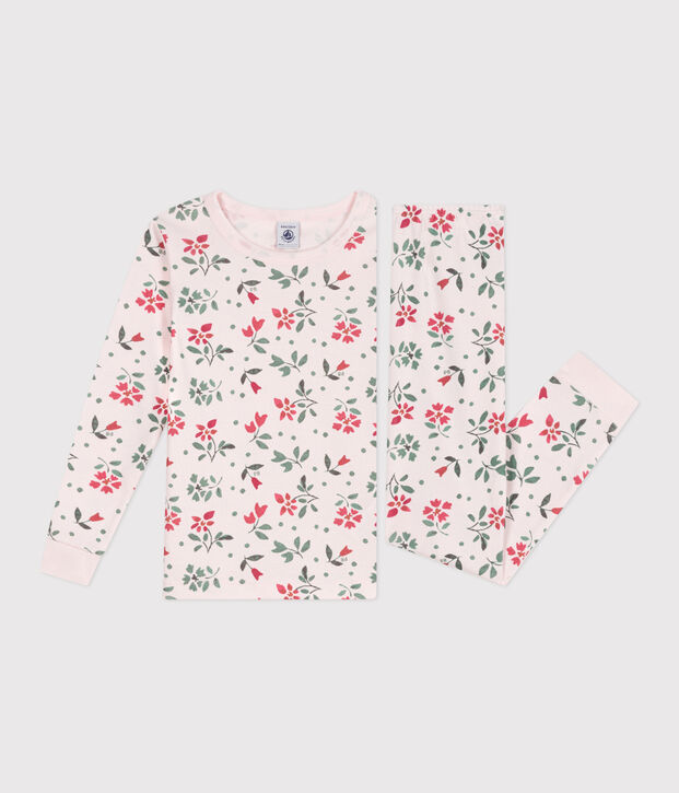 Pijama infantil muy ajustado de algod&oacute;n con flores rosa/multicolor