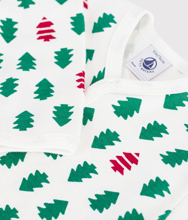 Pijama sin pies de algod&oacute;n con estampado de abetos para beb&eacute; blanco/multicolor
