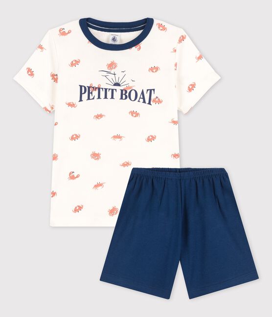 Pijama corto con cangrejos de algodón de niño blanco MARSHMALLOW/blanco MULTICO