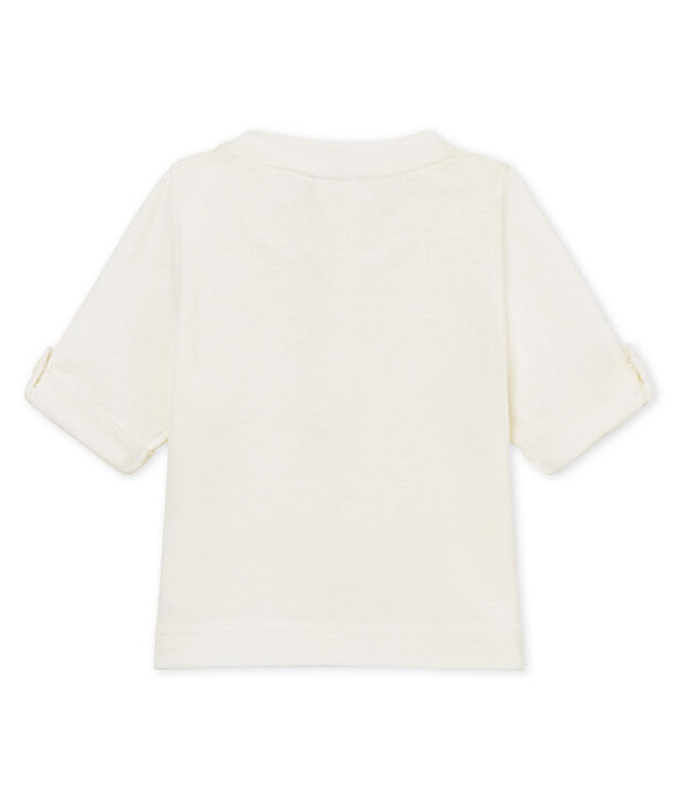 Camiseta manga larga de algod&oacute;n/lino para beb&eacute; ni&ntilde;o blanco