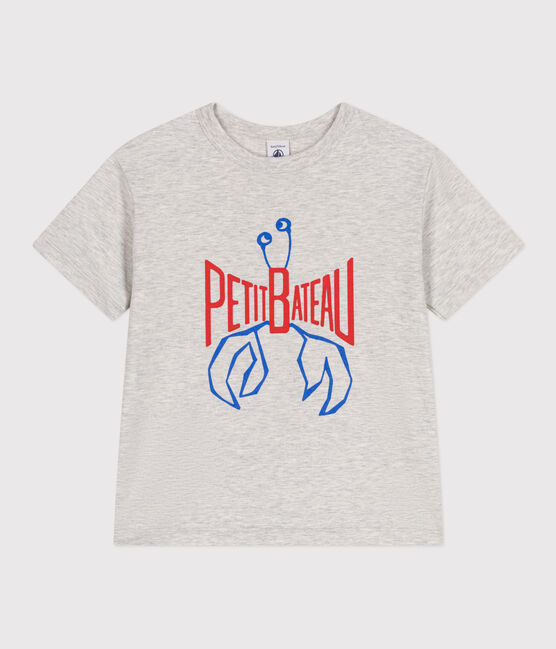 Camiseta infantil de manga corta de algodón con estampado gris BELUGA CHINE