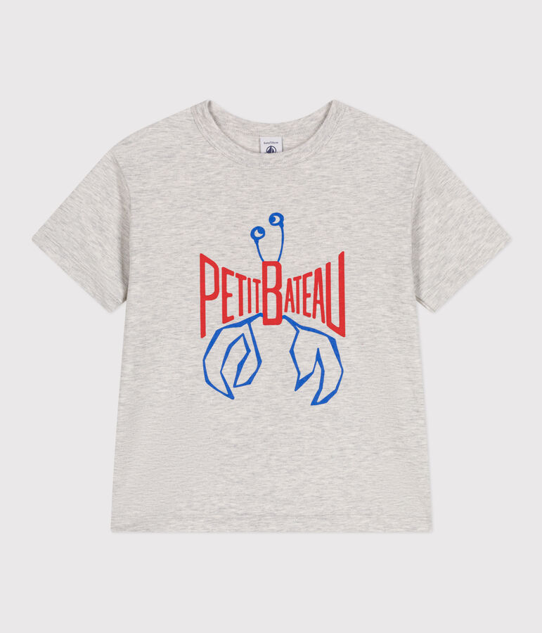 Camiseta infantil de manga corta de algod&oacute;n con estampado gris