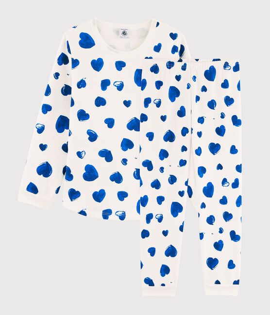 Pijama con corazones azules de felpa para niña blanco MARSHMALLOW/azul BLEU