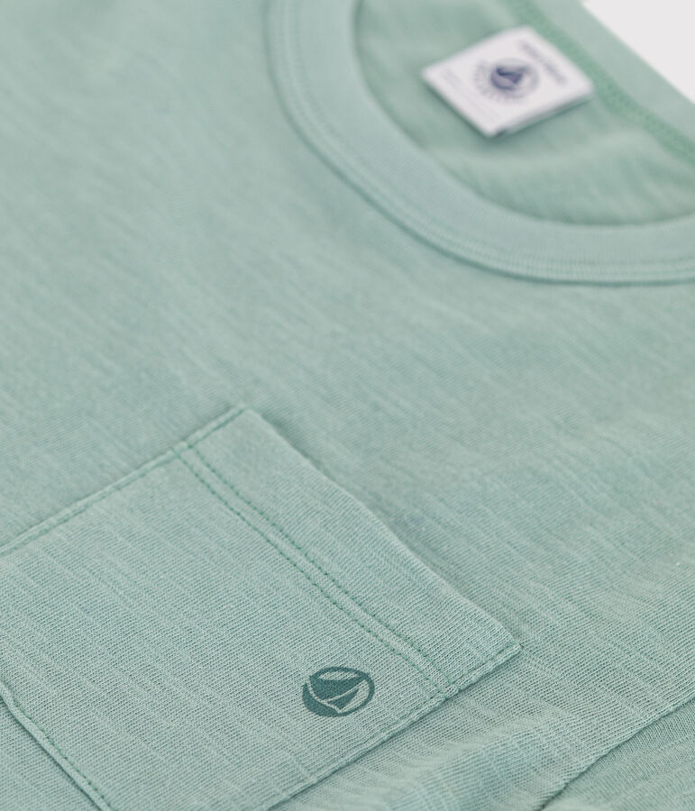 Camiseta infantil lisa de manga corta de algod&oacute;n verde