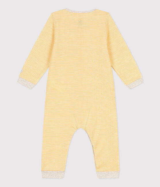 Mono largo a rayas de bebé de lana y algodón orgánico amarillo OCRE/blanco MARSHMALLOW