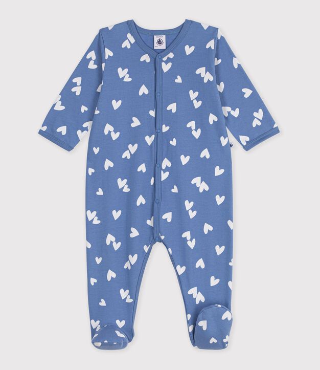 Pijama de mulet&oacute;n con estampado de corazones para beb&eacute; azul/blanco