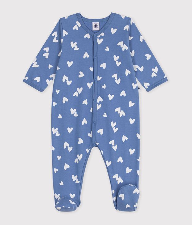 Pijama de mulet&oacute;n con estampado de corazones para beb&eacute; azul/blanco