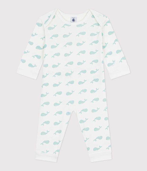 Pijama sin pies de algod&oacute;n con estampado de ballenas para beb&eacute; blanco/azul