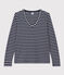 Camiseta LA RECTA de algodón con cuello de pico para mujer azul SMOKING/blanco MARSHMALLOW