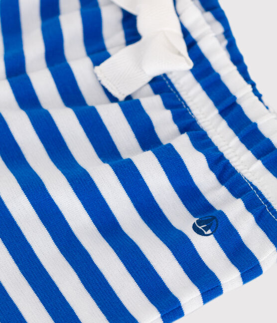 Pantalón corto de algodón a rayas para bebé azul PORCELANA/ MARSHMALLOW
