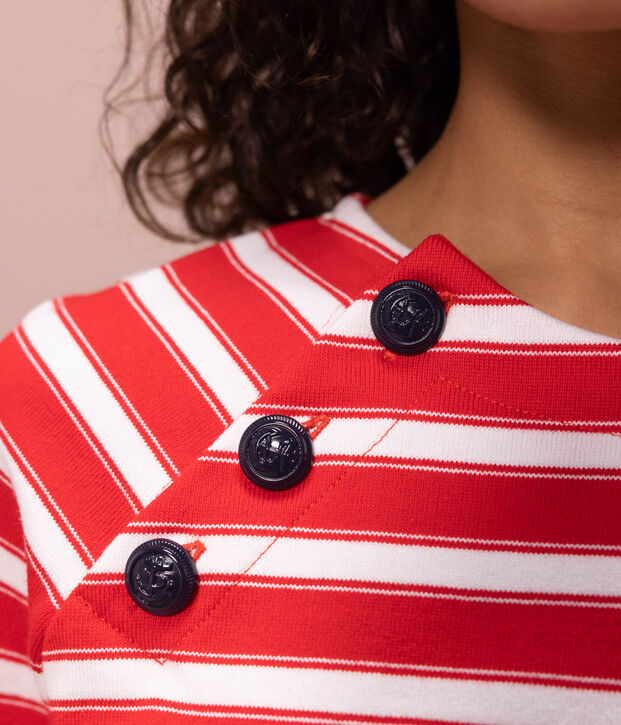 Marinera de algod&oacute;n con botones para mujer rojo/blanco