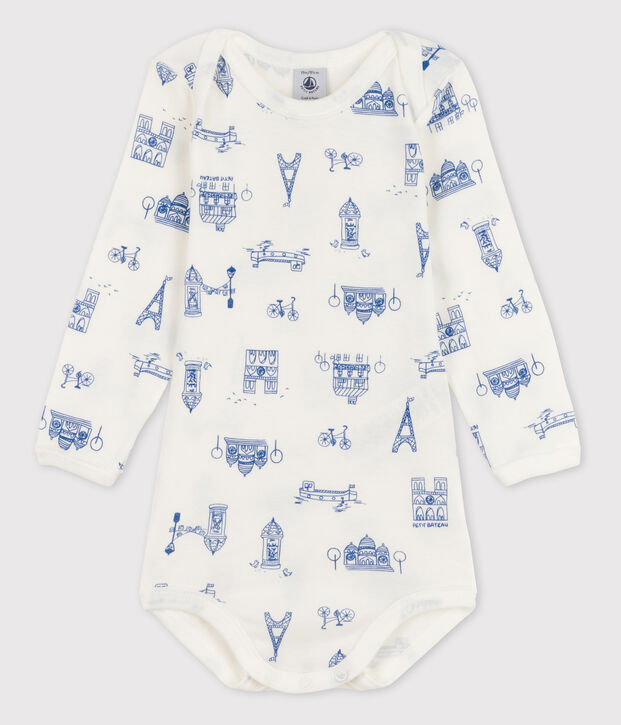 Bodi de manga larga de beb&eacute; ni&ntilde;a blanco/azul