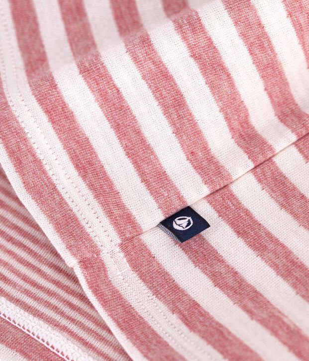 Vestido de manga larga de algod&oacute;n a rayas para beb&eacute; rosa/crudo