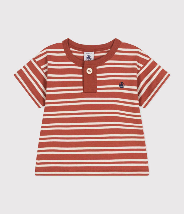 Camiseta de manga corta de punto para beb&eacute; marron/crudo