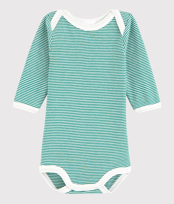 Bodi de manga larga de bebé niño verde ECOLOGY/blanco MARSHMALLOW