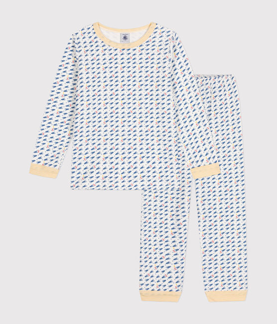 Pijama infantil de terciopelo con estampado de cohetes blanco MARSHMALLOW/blanco MULTICO