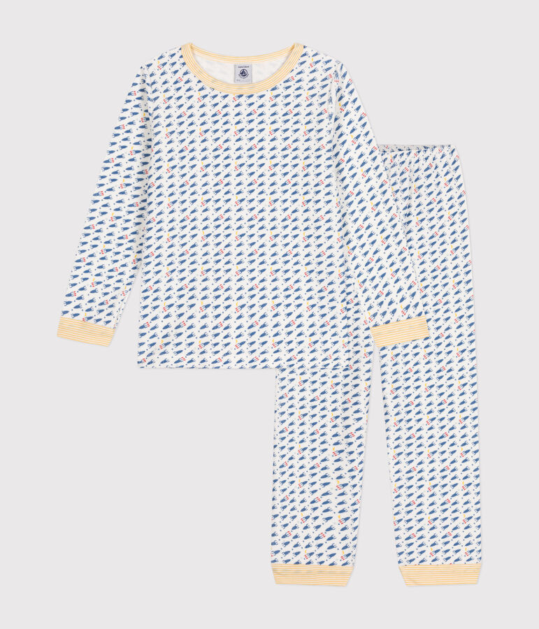 Pijama infantil de terciopelo con estampado de cohetes blanco/multicolor