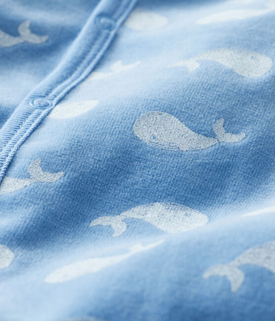 Pijama de terciopelo para bebé niño azul ALASKA/blanco MARSHMALLOW