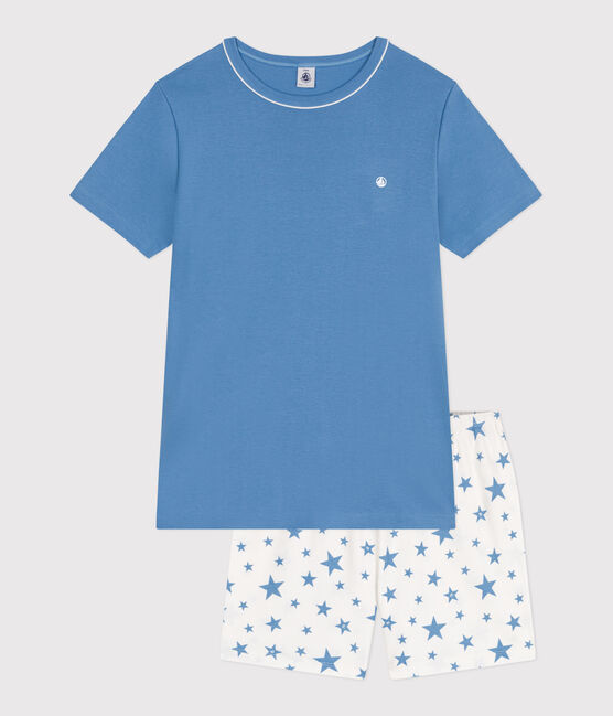 Pijama corto infantil de algodón azul ALASKA/blanco MARSHMALLOW
