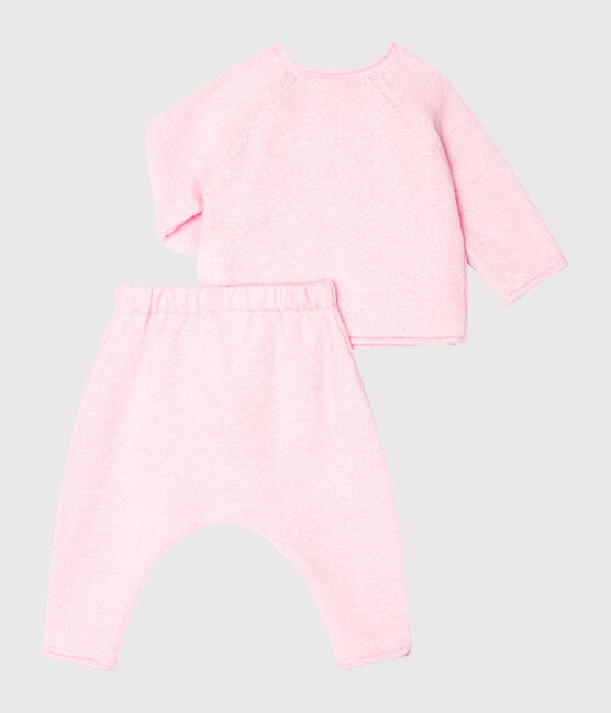 Conjunto de dos piezas para bebé niño, lana merinos y poliéster rosa FLEUR