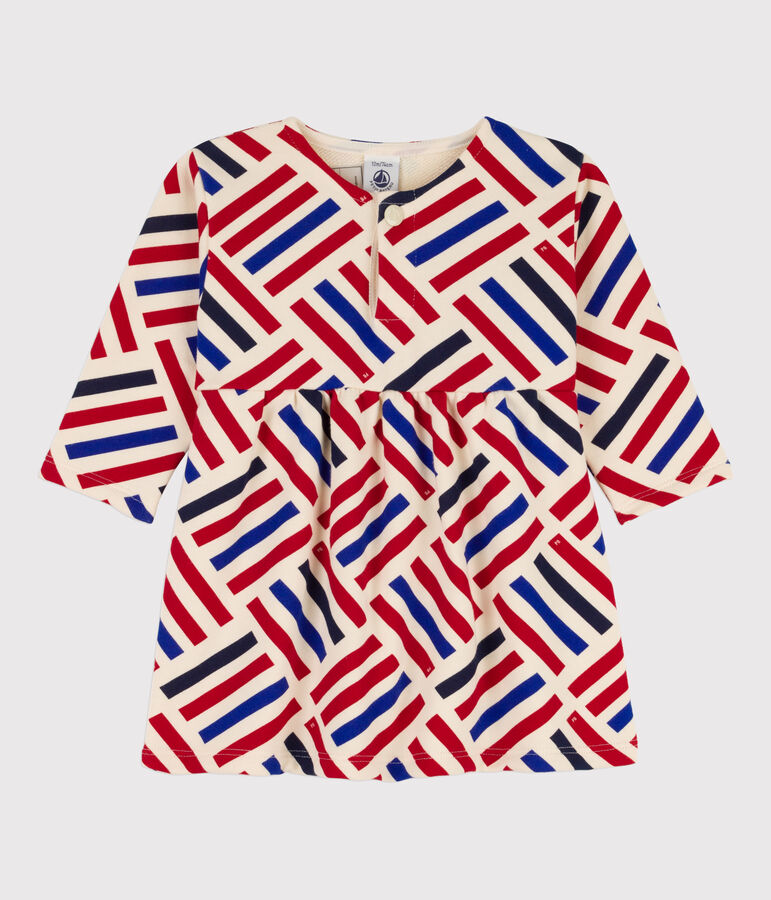 Vestido de manga larga de mulet&oacute;n con estampado gr&aacute;fico de beb&eacute; crudo/multicolor