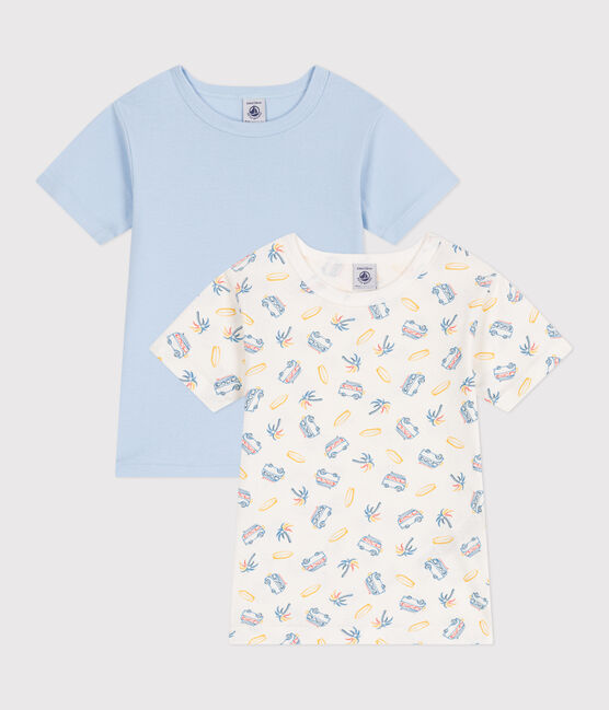 Juego de 2 camisetas infantiles de algodón de manga corta con estampado de furgonetas variante 1