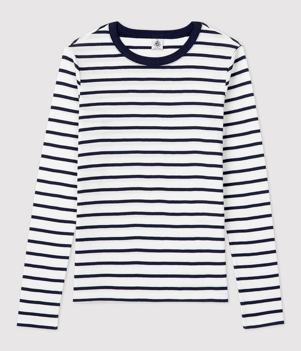 Camiseta de algod&oacute;n L'ICONIQUE con cuello redondo para mujer blanco/azul