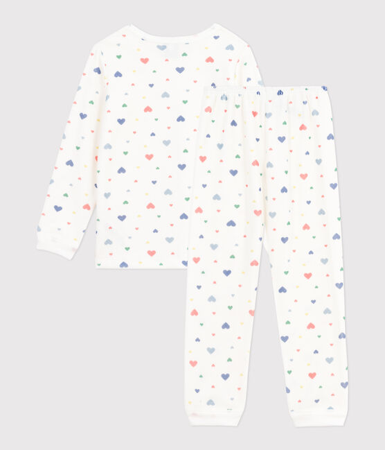 Pijama infantil de terciopelo con estampado de corazones blanco MARSHMALLOW/blanco MULTICO