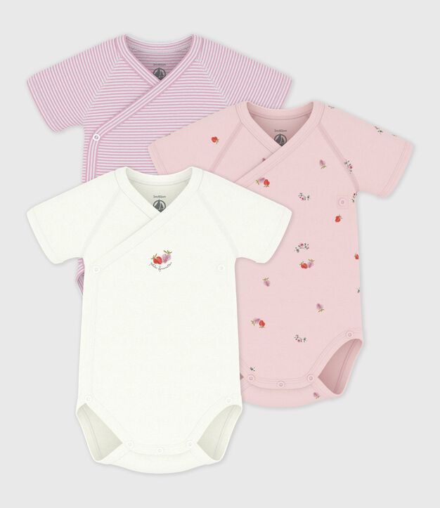Juego de bodies cruzados y estampados de manga corta de algod&oacute;n para beb&eacute; multicolor