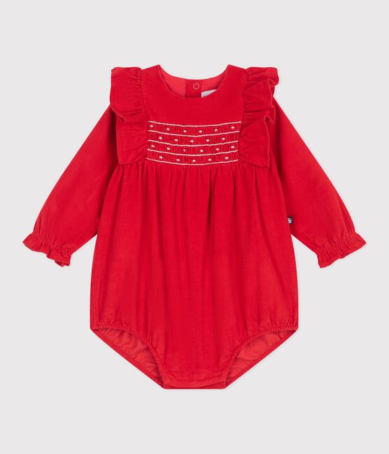 Mono corto de pana con frunces y volantes para bebé rojo TERKUIT
