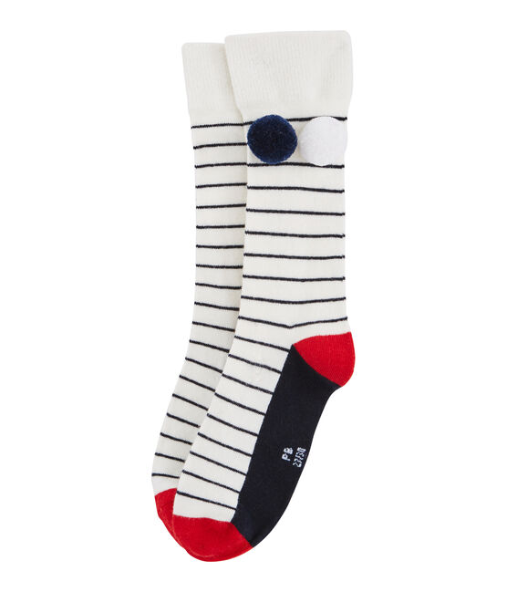 Calcetines altos infantiles para niña blanco MARSHMALLOW/azul SMOKING