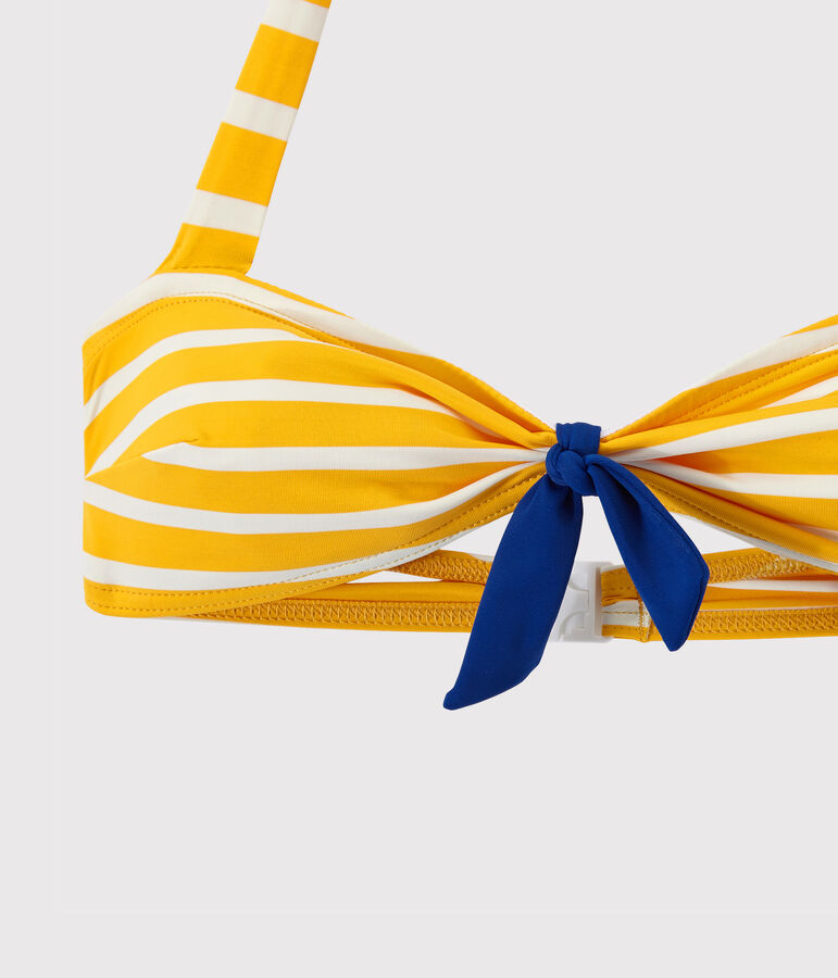 Ba&ntilde;ador rayado de 2 piezas para mujer amarillo/blanco