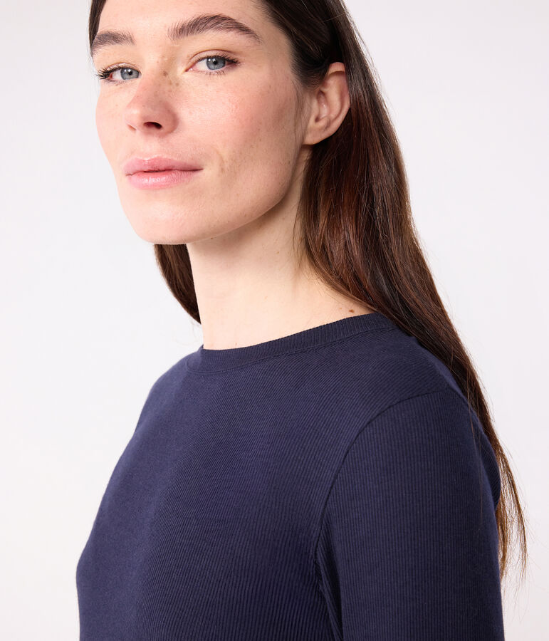 Camiseta Ic&oacute;nica de manga larga de lana y algod&oacute;n para mujer azul