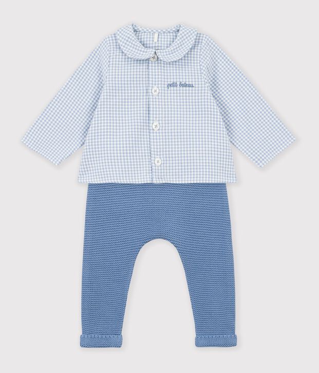 Conjunto para beb&eacute; de algod&oacute;n con bordado en el pecho y estampado vichy multicolor