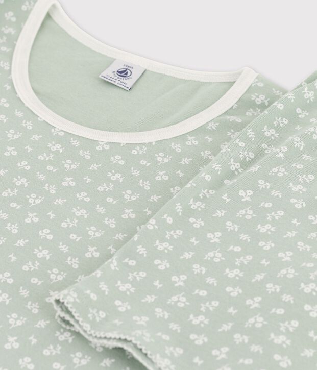 Pijama corto con flores de algod&oacute;n de chica verde/blanco