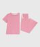 Pijama infantil de manga corta y pernera ancha de algodón a rayas rosa PEONIA/ MARSHMALLOW