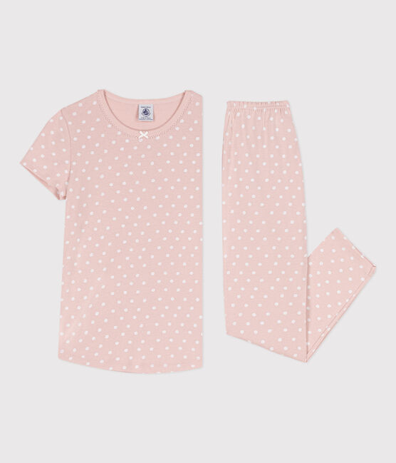 Pijama de manga corta de algodón con lunares para niña SALINE/ MARSHMALLOW